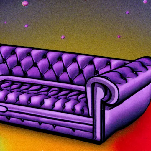 Image similar to couch sofa chesterfield flying through space psychedelic trippy eldritch horror cartoon