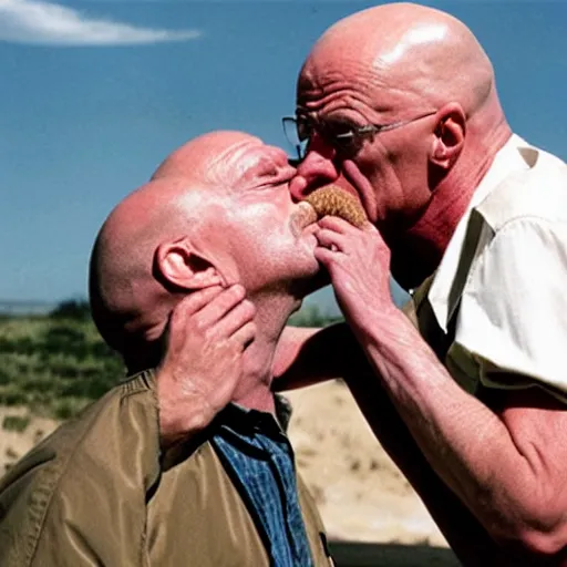 Image similar to Walter White kissing Mike Ehrmantraut