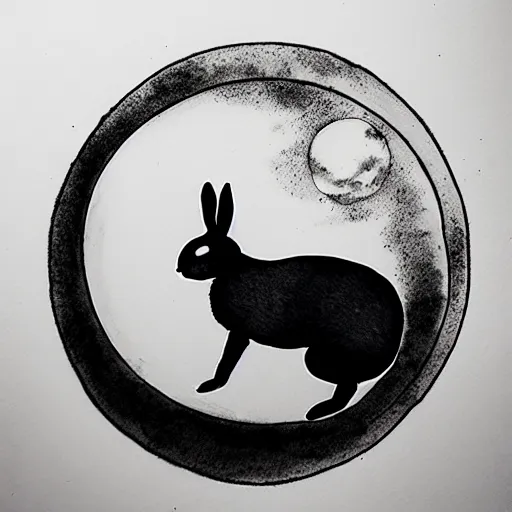 Image similar to zen, moon and rabbit, ink