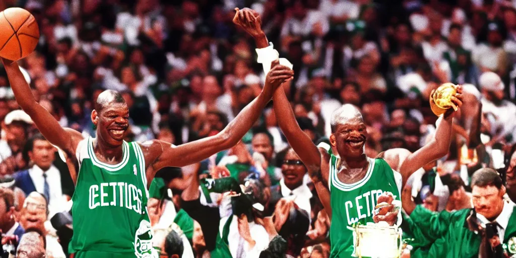 Image similar to len bias winning an nba championship with the boston celtics in 1 9 8 7, 8 k, uhd.