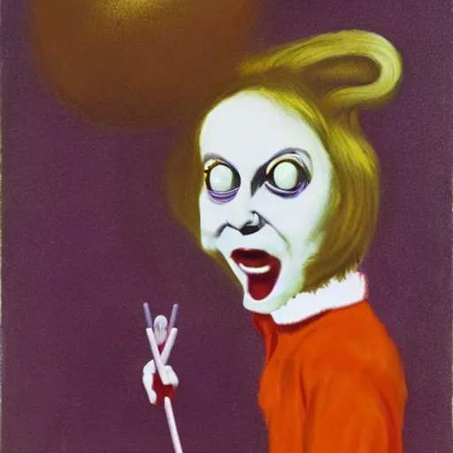 Image similar to Veruca Salt as a bad egg, by Francis Bacon