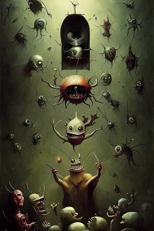 Image similar to hieronymus bosch, greg rutkowski, anna podedworna, painting of aaahh!!! real monsters