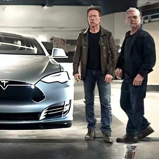 Prompt: tesla terminator movie scene