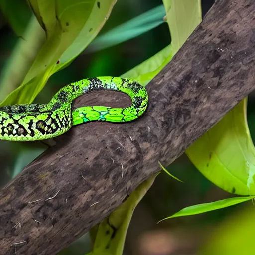 Prompt: Bush Viper snake, wildlife photography