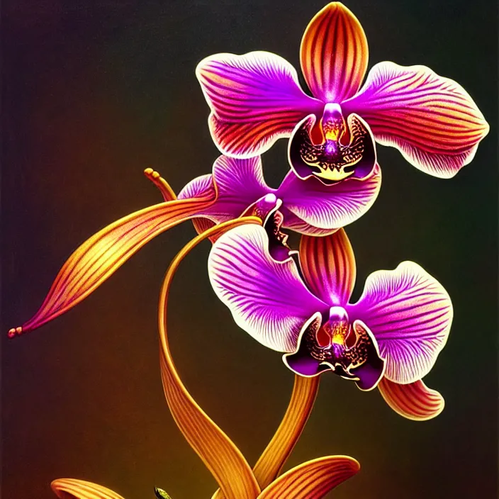 Image similar to psychedelic orchid animal, diffuse lighting, fantasy, intricate, elegant, highly detailed, lifelike, photorealistic, digital painting, artstation, illustration, concept art, smooth, sharp focus, art by John Collier and Albert Aublet and Krenz Cushart and Artem Demura and Alphonse Mucha