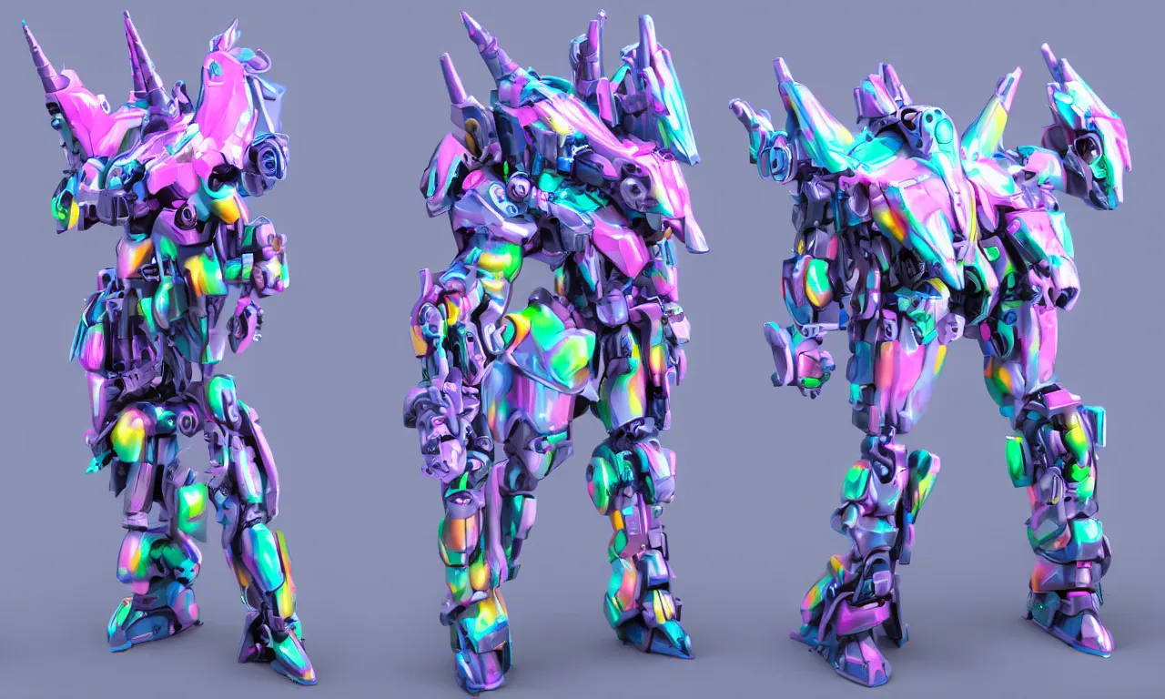 Prompt: one mech unicorn，colorful, 3D, real engine, 8k