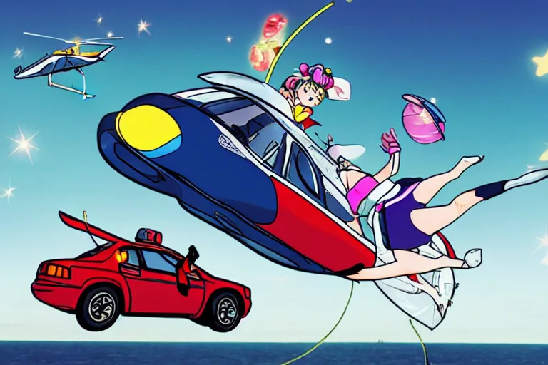 Image similar to police chase helicopter sailor moon stealing a catalytic converter