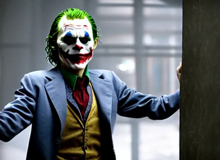 Image similar to film still of willem dafoe as the joker in the dark knight ( 2 0 0 8 ) movie