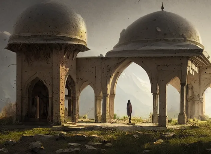 Prompt: An abandoned mosque in mountains of Kashmir, a fantasy digital painting by Greg Rutkowski and James Gurney, trending on Artstation, highly detailed