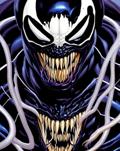 Image similar to a portrait of Venom by Clayton Crain, Javier Garron and Gerardo Sandoval