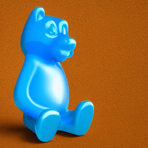 Prompt: blue gummy bear sitting on chocolate bar, octane render