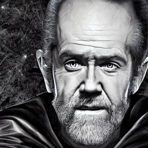 Prompt: george carlin as batman, fully body, digital art, epic scenery, 8 k, highly detailed, george carlin playing as batman, trending on art station