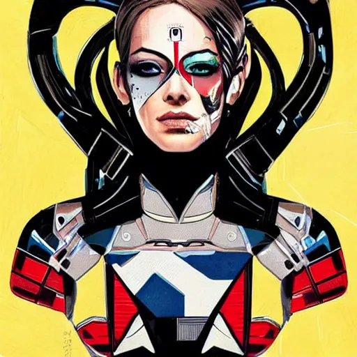 Image similar to portrait of a female android, by MARVEL comics and Sandra Chevrier