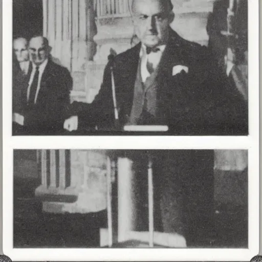 Prompt: a Polaroid photo of Rome Speech in 1930 by Benito