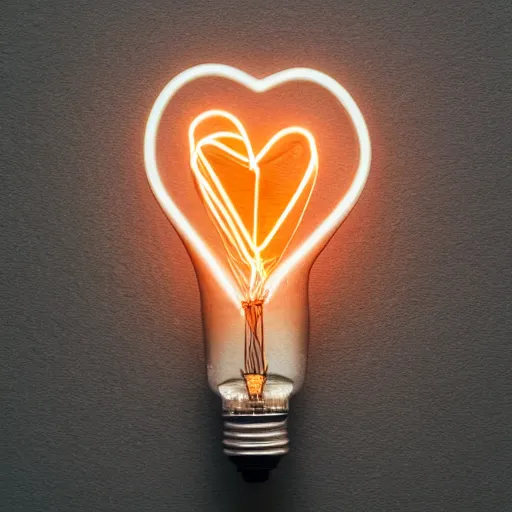 Image similar to an edison bulb glowing with a heart-shaped filament on a black background, minimalist, ephemeral, detailed, elegant, stock photo, Sony a7R, trending on artstation, desktop background