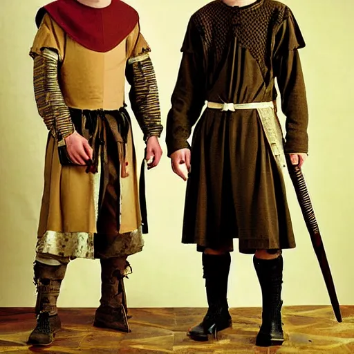 Prompt: 2 0 0 4 photograph, medieval inspired mens fashion