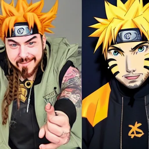 Prompt: post Malone cosplaying as Naruto