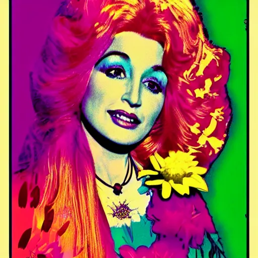 psychedelic, vintage, flower child, dolly parton, 7 0 | Stable Diffusion