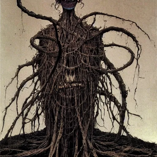 Image similar to a horrifying eldritch man by Beksinski and Junji Ito