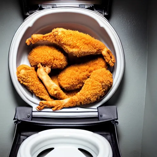 Image similar to open toilet filled with fried chicken