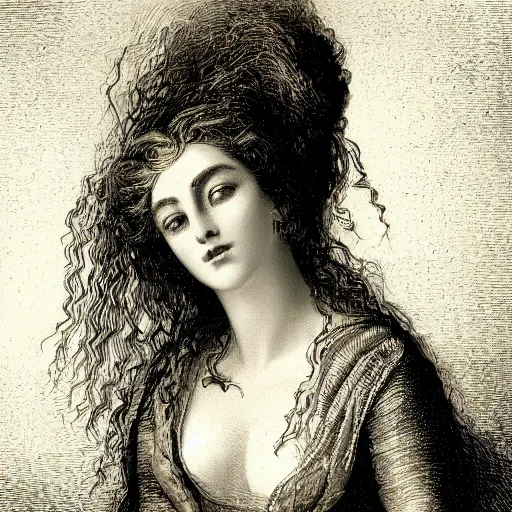 Image similar to portrait of a beautiful woman, high detail, illustration by Gustav Doré