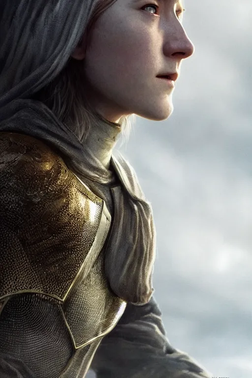 Prompt: portrait, Saoirse Ronan as a paladin, dramatic lighting, cinematic, establishing shot, high detail, photo realistic, cinematic lighting, post processed, concept art, artstation, matte painting, style by eddie mendoza, raphael lacoste, alex ross