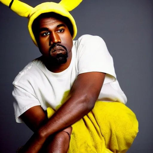 Image similar to Kanye West in a pikachu outfit for a 1990s sitcom tv show, Studio Photograph, portrait C 12.0