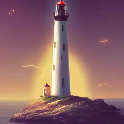 Image similar to a beautiful painting of a singular lighthouse, by ross tran, beeple, richie mason and makoto shinkai, trending on artstation, 3 d art