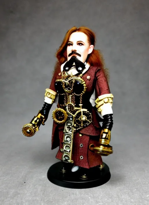 Prompt: Steampunk beard female dwarf glamor bard speaker of a small town and fashionable female in high-end Oscar de la Renta