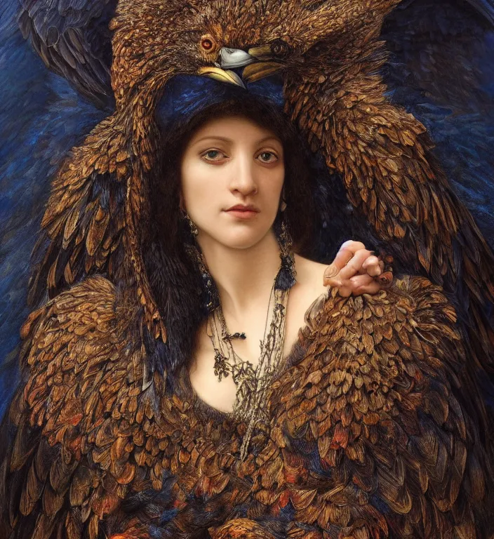 Image similar to a breathtakingly stunningly beautifully highly detailed portrait of a majestic raven, by rosetti and devinci and michael cheval and sidney cooper and turner, 4 k