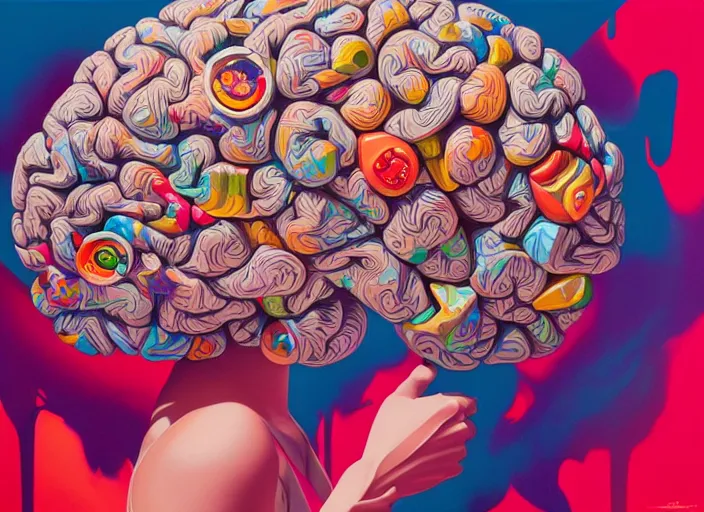 Prompt: a brain still life painting, tristan eaton, victo ngai, artgerm, rhads, ross draws