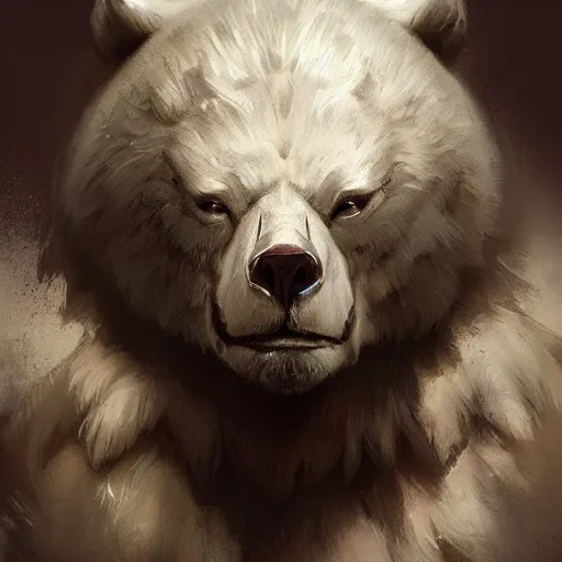 Image similar to a masterpiece digital painting of a white bear in medieval armor, roaring, fantasy, highly detailed, digital painting, trending on artstation, concept art, sharp focus, illustration in the style of wlop, greg rutkowski, artgerm and magali villeneuve