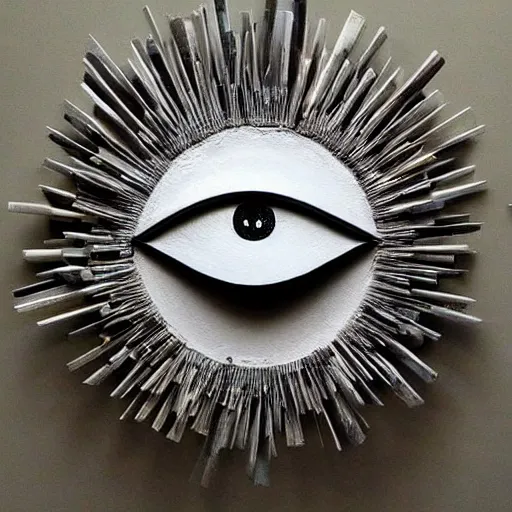 Prompt: A sculpture a The all-seeing eye made pure recycled Trash