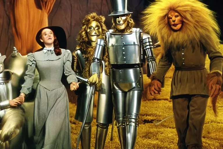 Image similar to Cinematography the wonderful wizard of Oz and Dorothy, tin man, the lion, the scarecrow by Emmanuek Lubensky