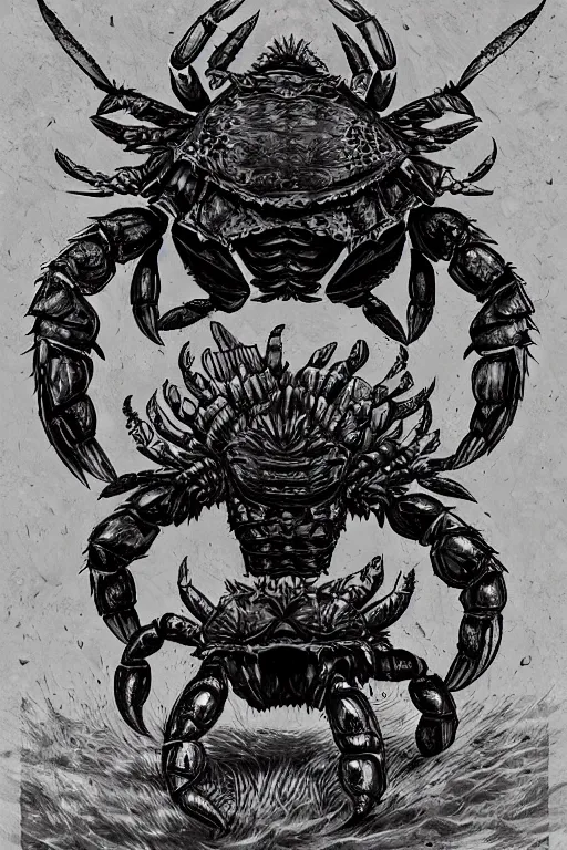 Prompt: armoured warrior humanoid crab monster, symmetrical, highly detailed, digital art, crab themed armour, sharp focus, trending on art station, kentaro miura manga art style