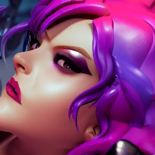 Image similar to still of pretty KDA More Miss Fortune (wild rift) close up in KDA More music video. 3d render, octane render, game art, realistic, highly detailed, trending on artstation, 4k, trending on artstation, pixar, cgsociety, unreal engine 5, redshift render, trending on artstation, blender, behance, cg