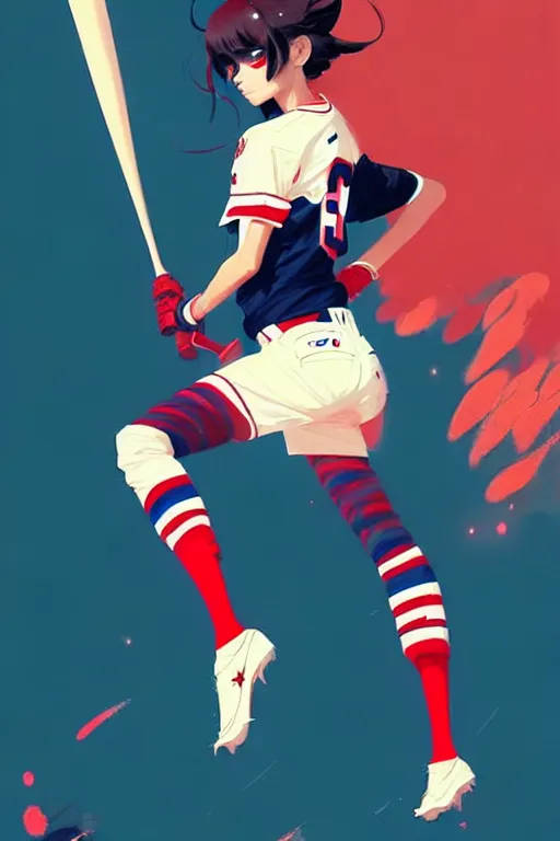 Image similar to a ultradetailed beautiful panting of a stylish girl in a baseball jersey, by conrad roset, greg rutkowski and makoto shinkai, trending on artstation