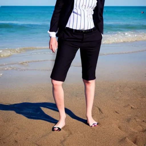 Image similar to Tomboy in a punk business suit at the beach