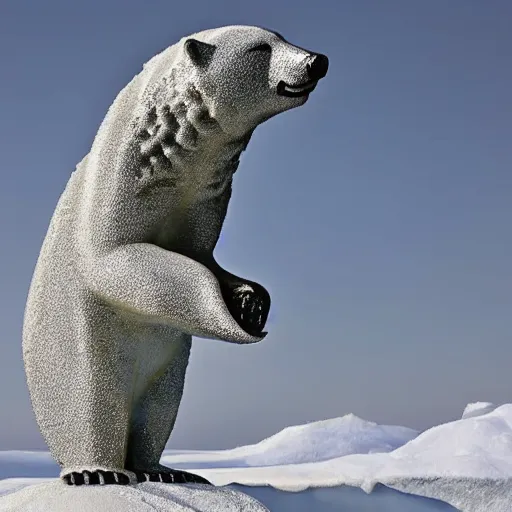 Image similar to metal sculpture of polar bear eating a seal