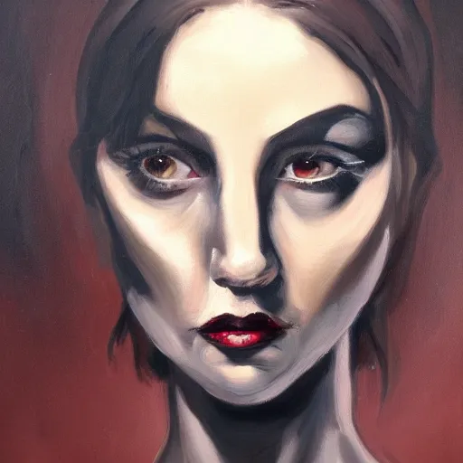 Prompt: macabre, female, noir oil painting, dark, dramatic lighting, shadow,
