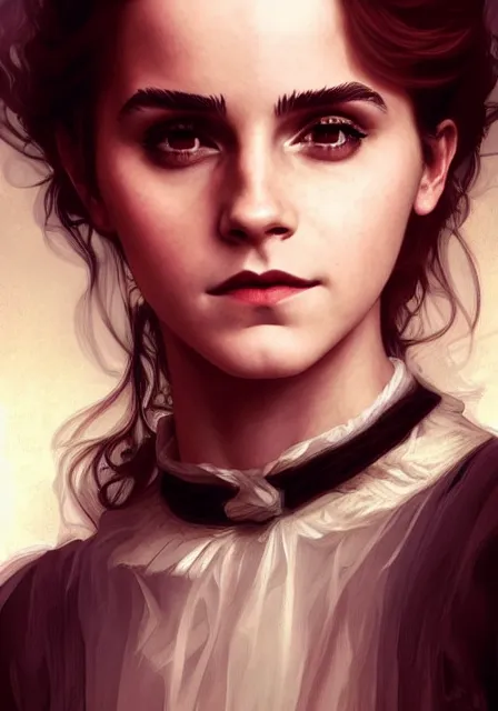 Image similar to emma watson hermione witch magic gothic, intricate, elegant, highly detailed, digital painting, artstation, concept art, smooth, sharp focus, illustration, art by artgerm and greg rutkowski and alphonse mucha and william - adolphe bouguereau