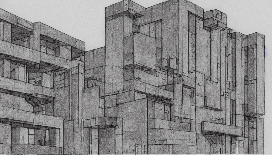 Image similar to big brutalist base, drawing architecture