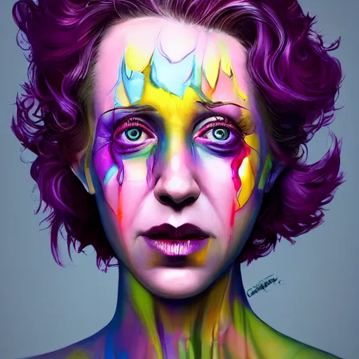 Image similar to hyperdetailed portrait of kristen schaal as delirium of the endless, colourful make up, the sandman, made by caravaggio stanley artgerm lau wlop rossdraws artstation cgsociety concept art cgsociety octane render