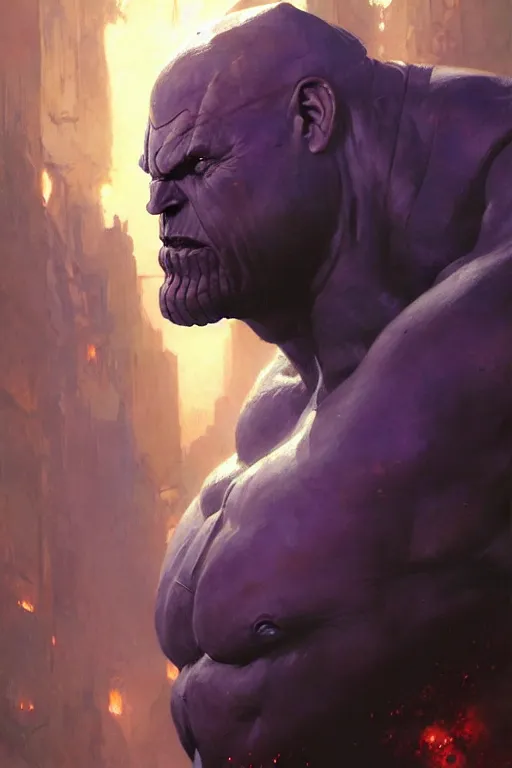 Prompt: gigachad thanos portrait dnd, painting by gaston bussiere, craig mullins, greg rutkowski, yoji shinkawa