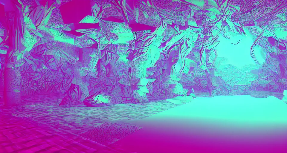 Image similar to 80s vaporwave outrun 3d Render of deep sea forest, liminal space retro, grainy, noisy