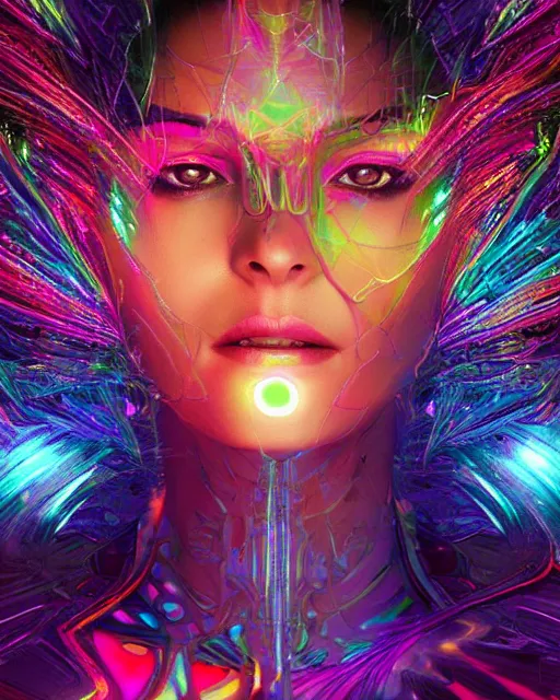 Image similar to a powerful energy psychedelic matrix woman, by alexander fedosav, hyper detailed digital matte painting, concept art, hyperrealism, 1 6 k resolution, cinema 4 d, 8 k resolution, trending on artstation, behance hd, a masterpiece, by stephan martiniere, particles, cel - shaded, power bright neon energy, by david a. hardy,