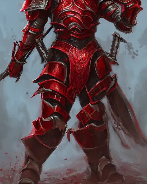 Image similar to knight armored in red, fantasy art, intricate, trending on artstation