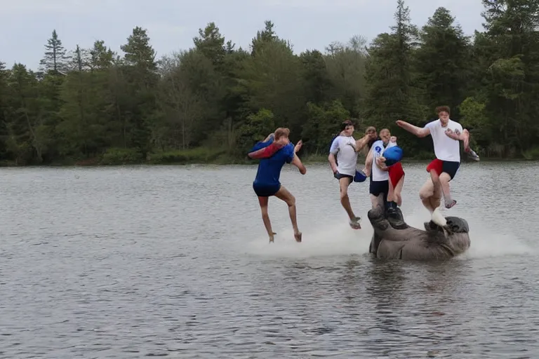 Image similar to Group of teenagers push rolls roys into lake