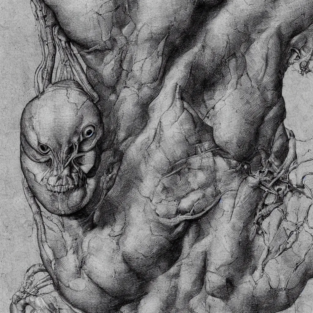 Image similar to detailed anatomical drawing of an alien by leonardo da vinci, 8 k