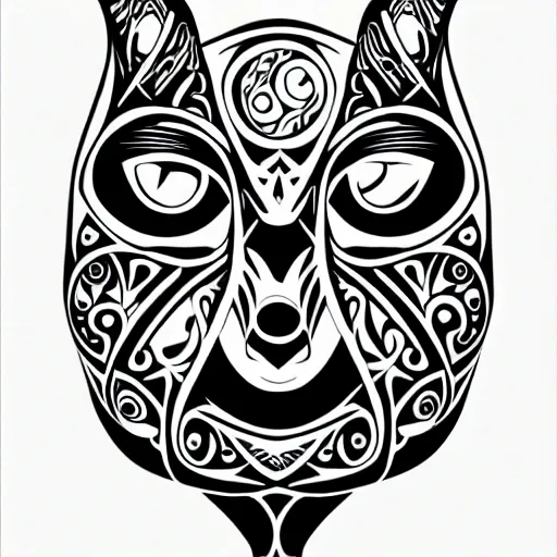 Image similar to tattoo sketch, cat, right eye closed, draft, organic ornament, maori, vector